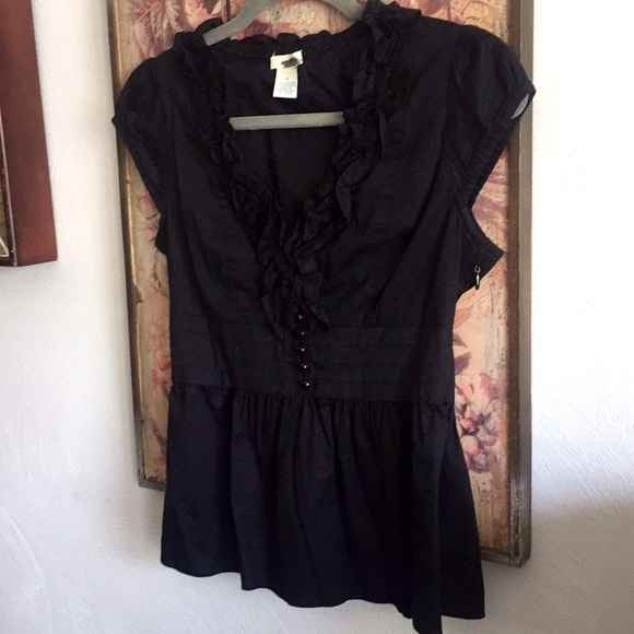 ANTHROPOLOGIE ODILLE BRAND STRETCH RUFFLE BLACK SHORT SLEEVE BLOUSE TOP 4 - Picture 14 of 14